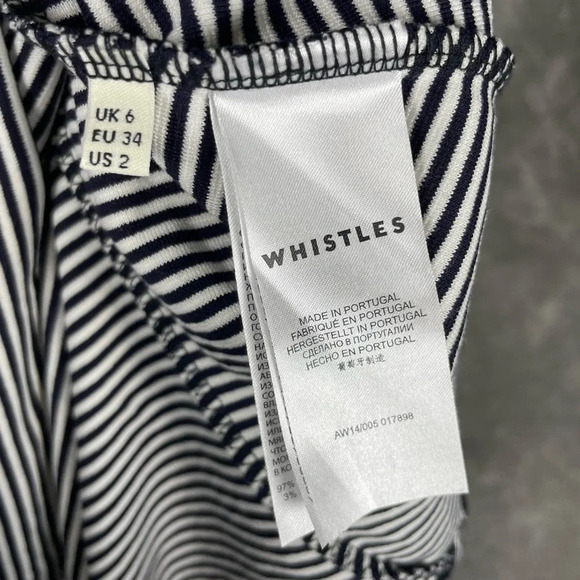 Whistles Dress Women’s 2 Emma 3/4 Sleeve Black White Stripe Jersey Knit Midi - Picture 8 of 9